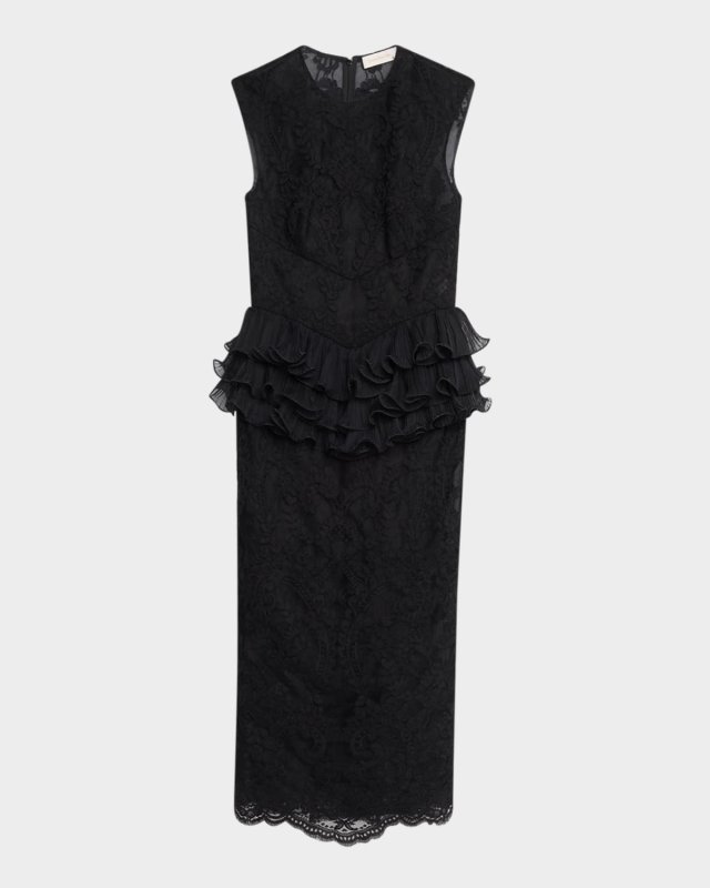 Crush Lace Frill Midi Dress